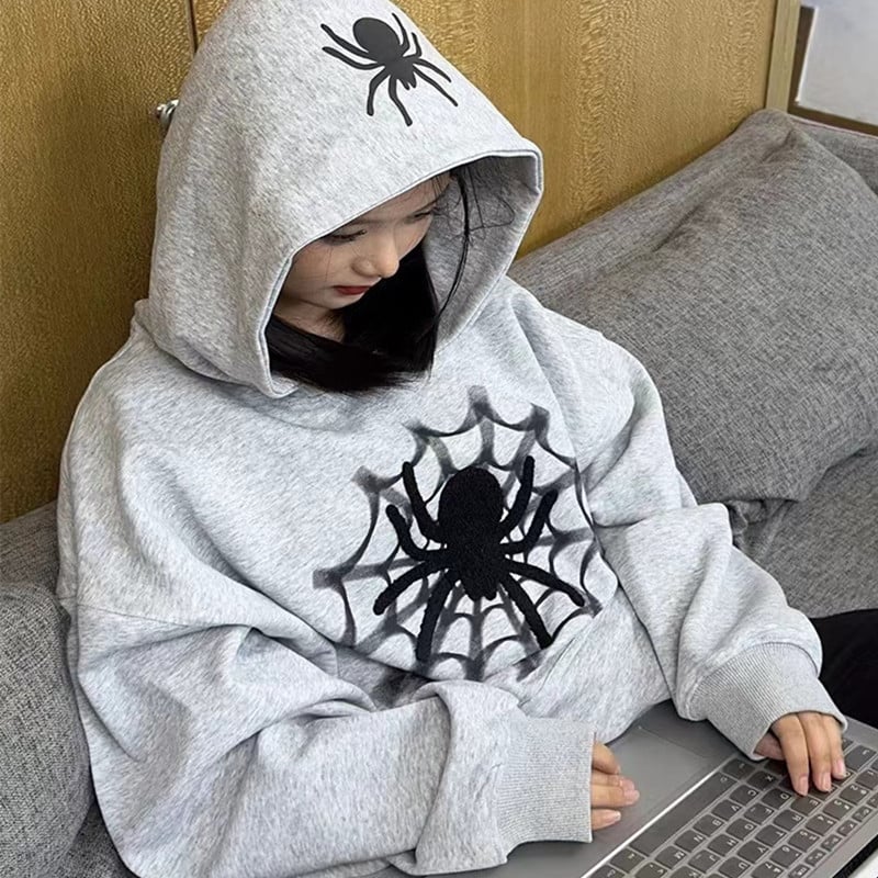 Women's Retro Spider Letter Hooded Sweater