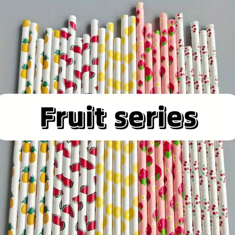 Planet-Friendly Fruit Pattern Straws (25/100 Packs)