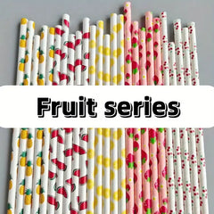 Planet-Friendly Fruit Pattern Straws (25/100 Packs)