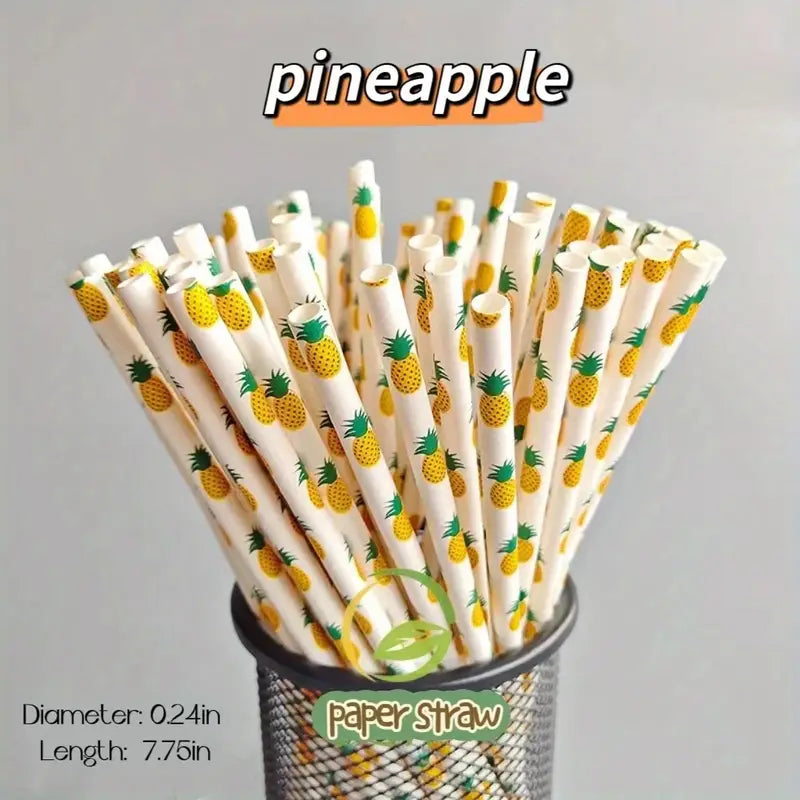 Planet-Friendly Fruit Pattern Straws (25/100 Packs)