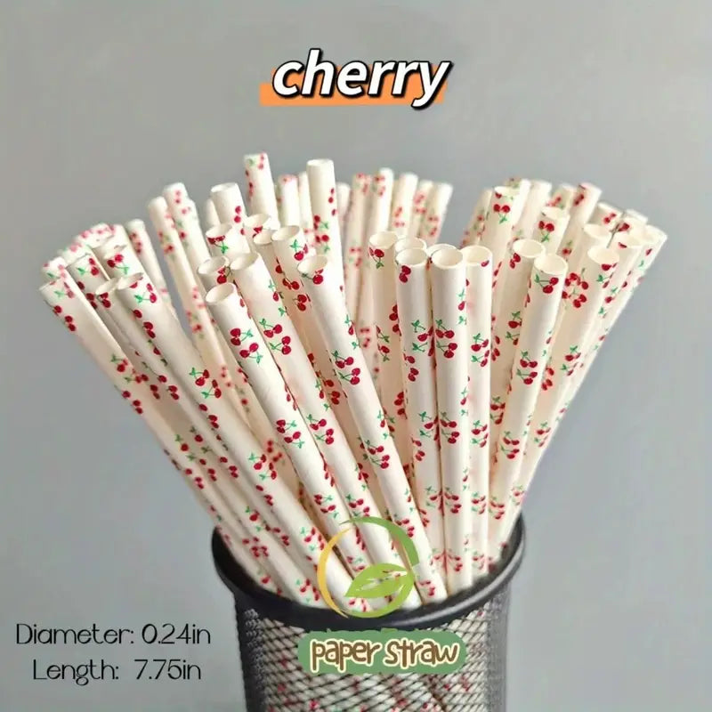 Planet-Friendly Fruit Pattern Straws (25/100 Packs)